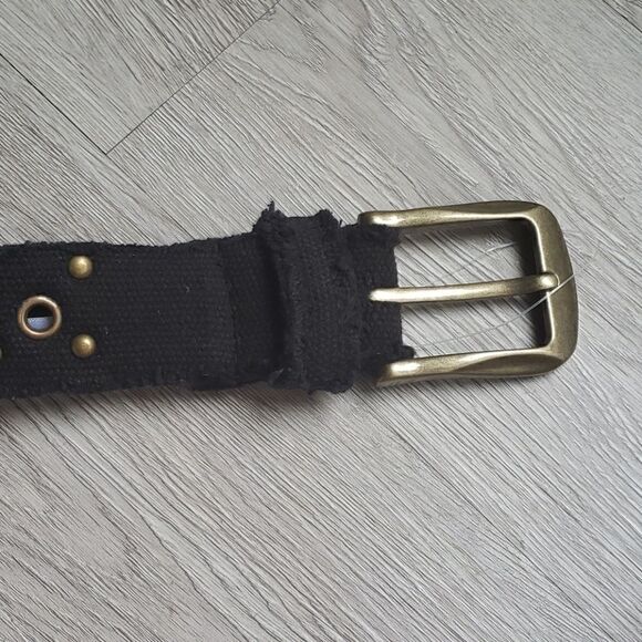 Free People Brass Studded Black Distressed Canvas Grommet Belt - Picture 3 of 7